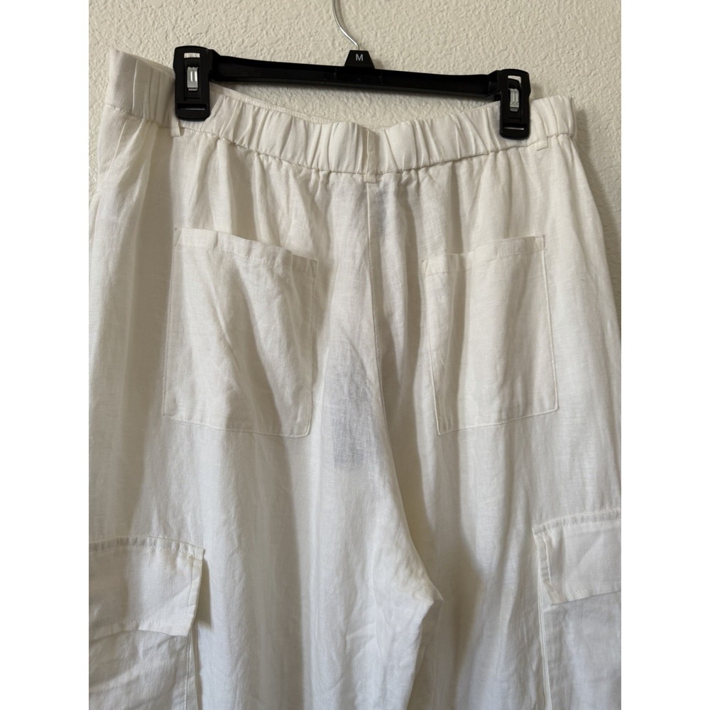 New Sincerely Jules Linen Cargo Pants XL White Wide Leg High Rise Linen Blend - Picture 8 of 16